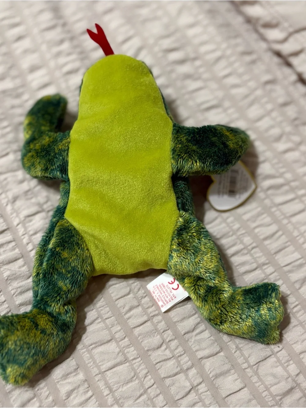 Ty Green Plush Frog with Red Tongue and Yellow Eyes